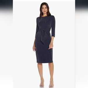Adrianna Papell Women's Navy Tie Front Metallic Dress - Size 6 NWT